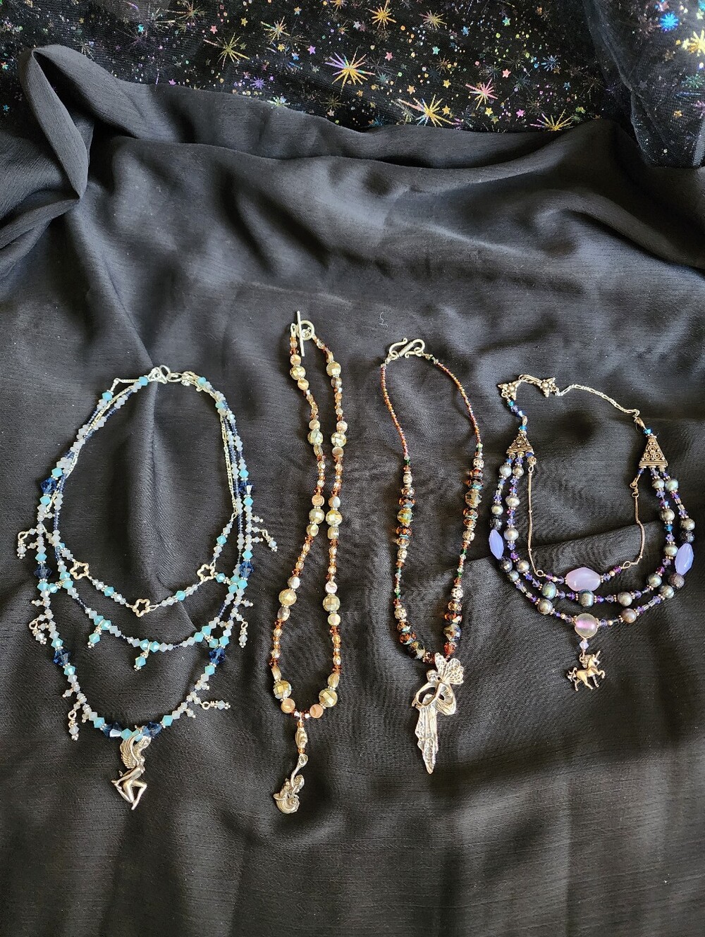 4 Whimsical sterling silver necklaces bundle